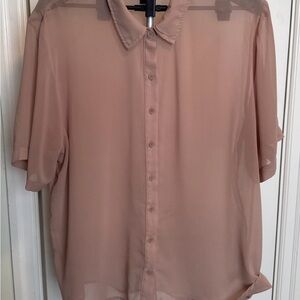 Wild Fable XXL Sheer Pink Button Up Shirt Short Sleeve Blouse 100% Recycled Poly